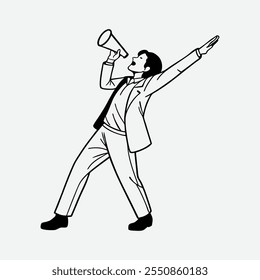 Advertisement Marketing Strategy Distributing Banner Leaflet Promotion Salesman, digital marketing icon, Stick Figure Pictogram Icon. Business man. Officer