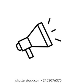 Anzeigenmegaphon-Lautsprechersymbol. Einfacher Gliederungsstil. Aufmerksamkeit, Horn, Lautsprecher, Stimme, Ansage, Werbekonzept. Symbol für dünne Linien. Vektorillustration isoliert.