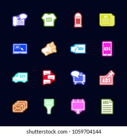 Advertisement Neon light icons set. Collection bright Vector icon