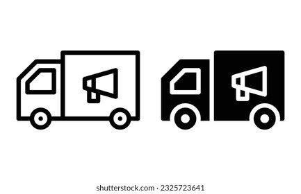 Advertisement on truck icon with outline and glyph style.