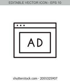 Advertisement on a web page. Editable line icon.