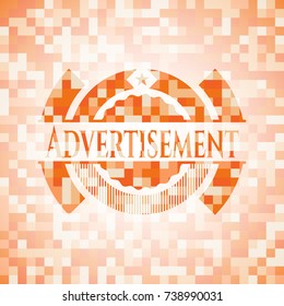 Advertisement orange mosaic emblem with background