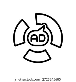 Advertisement pie chart icon, Line Vector graphics