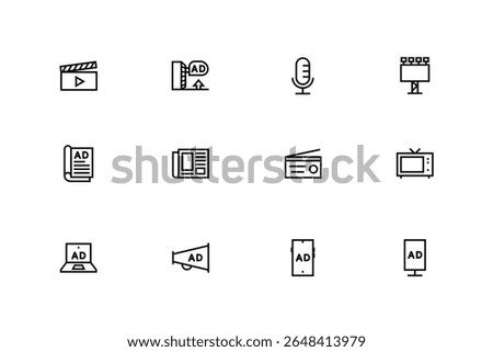 Advertisement placements icon set with adjustable line weight