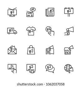 Advertisement and promotion strategy line icon set. Pixel perfect. Editable stroke vector. Isolated at white background