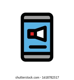 advertisement related megaphone in mobile screen vector with editable stroke