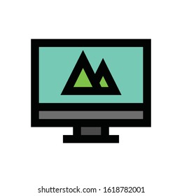 advertisement related mountain on computer screen vector with editable stroke