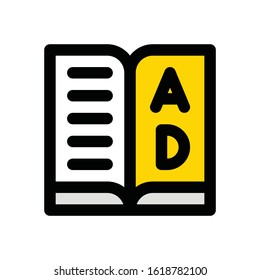 advertisement related written text on open book vector with editable stroke
