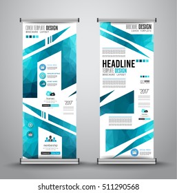 Advertisement roll up business flyer or brochure banner with vertical design. Vector template for cover presentation with geometrical shape background. Ideal for modern x-banner and flag-banner.