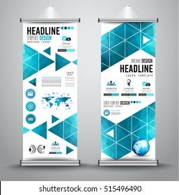 Advertisement roll up business flyer or brochure banner with vertical design. Vector template for cover presentation with geometrical shape background. Ideal for modern x-banner and flag-banner.
