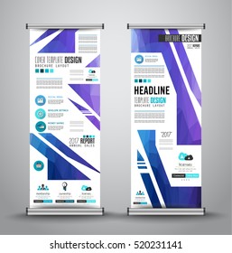 Advertisement roll up business flyer or brochure banner with vertical design. Vector template for cover presentation with geometrical shape background. Ideal for modern x-banner and flag-banner.