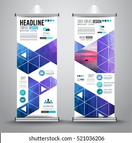 Advertisement roll up business flyer or brochure banner with vertical design. Vector template for cover presentation with geometrical shape background. Ideal for modern x-banner and flag-banner.