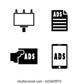 Advertisement. Simple Related Vector Icons Set for Video, Mobile Apps, Web Sites, Print Projects and Your Design. Black Flat Illustration on White Background.