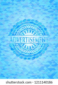 Advertisement sky blue emblem with triangle mosaic background