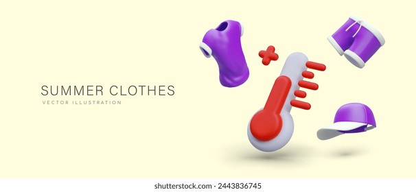 Advertisement of summer clothes. Commercial concept for store in 3D style