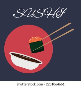  Publicidad para barras de sushi. Afiche, volante, pancarta de sushi y panecillos.