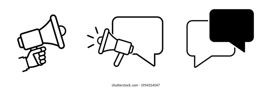 Werbesymbol. Megaphone und Blase Linie Vektorsymbol.