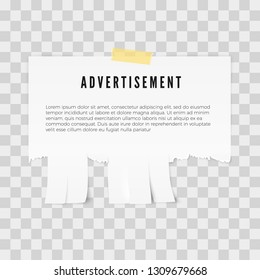 Advertisement tear-off paper template with copy space for text. Vector illustration isolated on tratsparent background