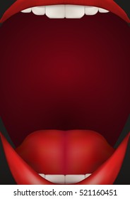 Advertisement Template Poster with opened mouth. Party Invitation and flyers. Emotions of surprise. Vector Illustration.