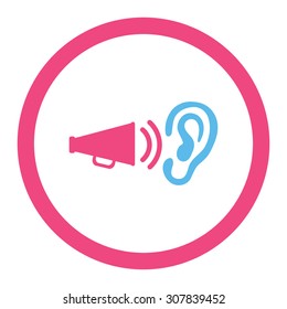 Advertisement vector icon. This rounded flat symbol is drawn with pink and blue colors on a white background.