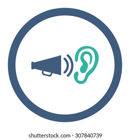 Advertisement vector icon. This rounded flat symbol is drawn with cobalt and cyan colors on a white background.