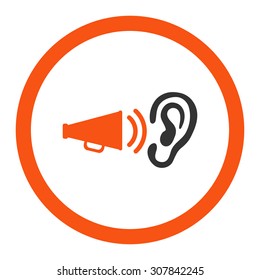 Advertisement vector icon. This rounded flat symbol is drawn with orange and gray colors on a white background.