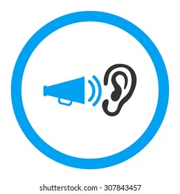 Advertisement vector icon. This rounded flat symbol is drawn with blue and gray colors on a white background.