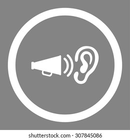Advertisement vector icon. This rounded flat symbol is drawn with white color on a gray background.