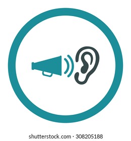 Advertisement vector icon. This rounded flat symbol is drawn with soft blue colors on a white background.