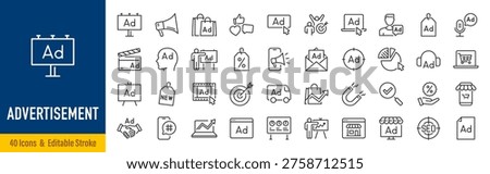 Advertisement web icons in line style. Advertising, marketing, billboard, brand, collection. Vector illustration.