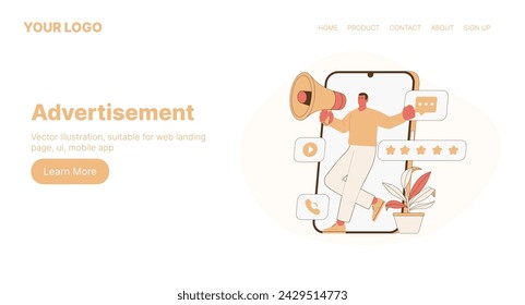 Advertisement. Web Landing Page Design. Flat Cartoon Vector Illustration. Vector illustration, suitable for web landing page, ui, mobile app
