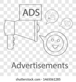 Advertisements icon on transparency background. Modern flat design vector illustration. Symbol for your web site design.