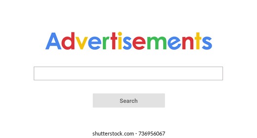 Advertisements - internet and search engine as finder of paid and sponsored websites, commercials web, ads and online promo. Web with promotional content for advertising and e-business