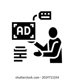 advertiser of ad placement glyph icon vector. advertiser of ad placement sign. isolated contour symbol black illustration