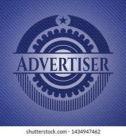 Advertiser badge with denim texture. Vector Illustration. Detailed.