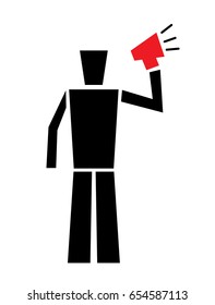 Advertiser / Sales Man Talking into Megaphone. Advertisement Concept. Vector illustration.