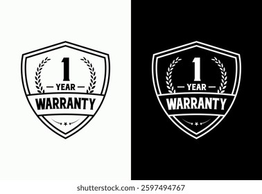 Advertising 1 year warranty shield emblem, for label, icon, logo, badge, symbol, button