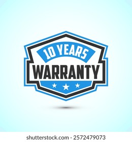 Advertising 10 years warranty emblem for label, icon, logo, badge, symbol