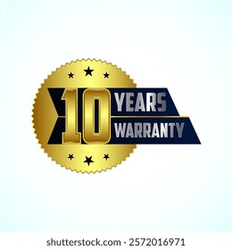 Advertising 10 years warranty silver and gold color emblem for label, icon, logo, badge, symbol
