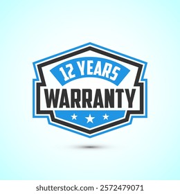 Advertising 12 years warranty emblem for label, icon, logo, badge, symbol