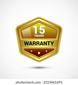 Advertising 15 years warranty golden emblem, for label, icon, logo, badge, symbol, button