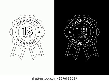 Advertising 18 months warranty gold and red color emblem, for label, icon, logo, badge, symbol, button
