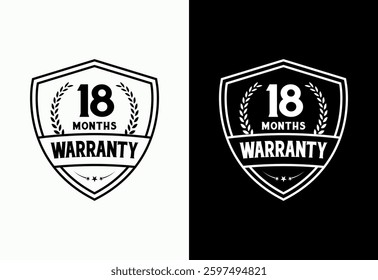 Advertising 18 months warranty shield emblem, for label, icon, logo, badge, symbol, button