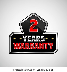 Advertising 2 Years warranty label, badge, icon, logo, with red and silver color