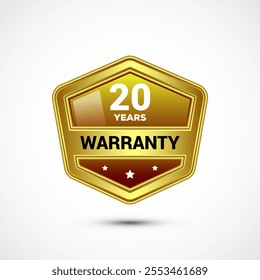 Advertising 20 years warranty golden emblem, for label, icon, logo, badge, symbol, button