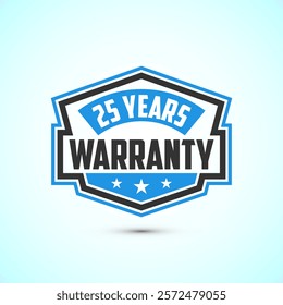 Advertising 25 years warranty emblem for label, icon, logo, badge, symbol