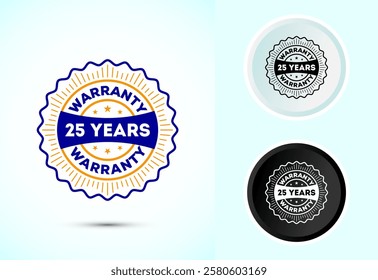 Advertising 25 years warranty label, icon, logo, badge, symbol design