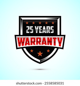 Advertising 25 Years warranty shield badge red and silver color style