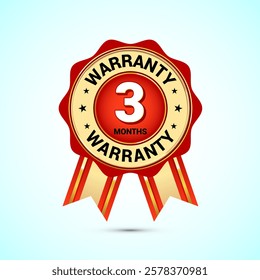 Advertising 3 months warranty gold and red color emblem, for label, icon, logo, badge, symbol, button