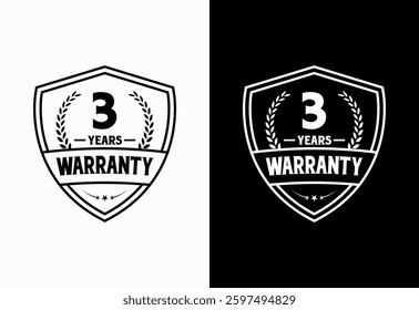 Advertising 3 years warranty shield emblem, for label, icon, logo, badge, symbol, button
